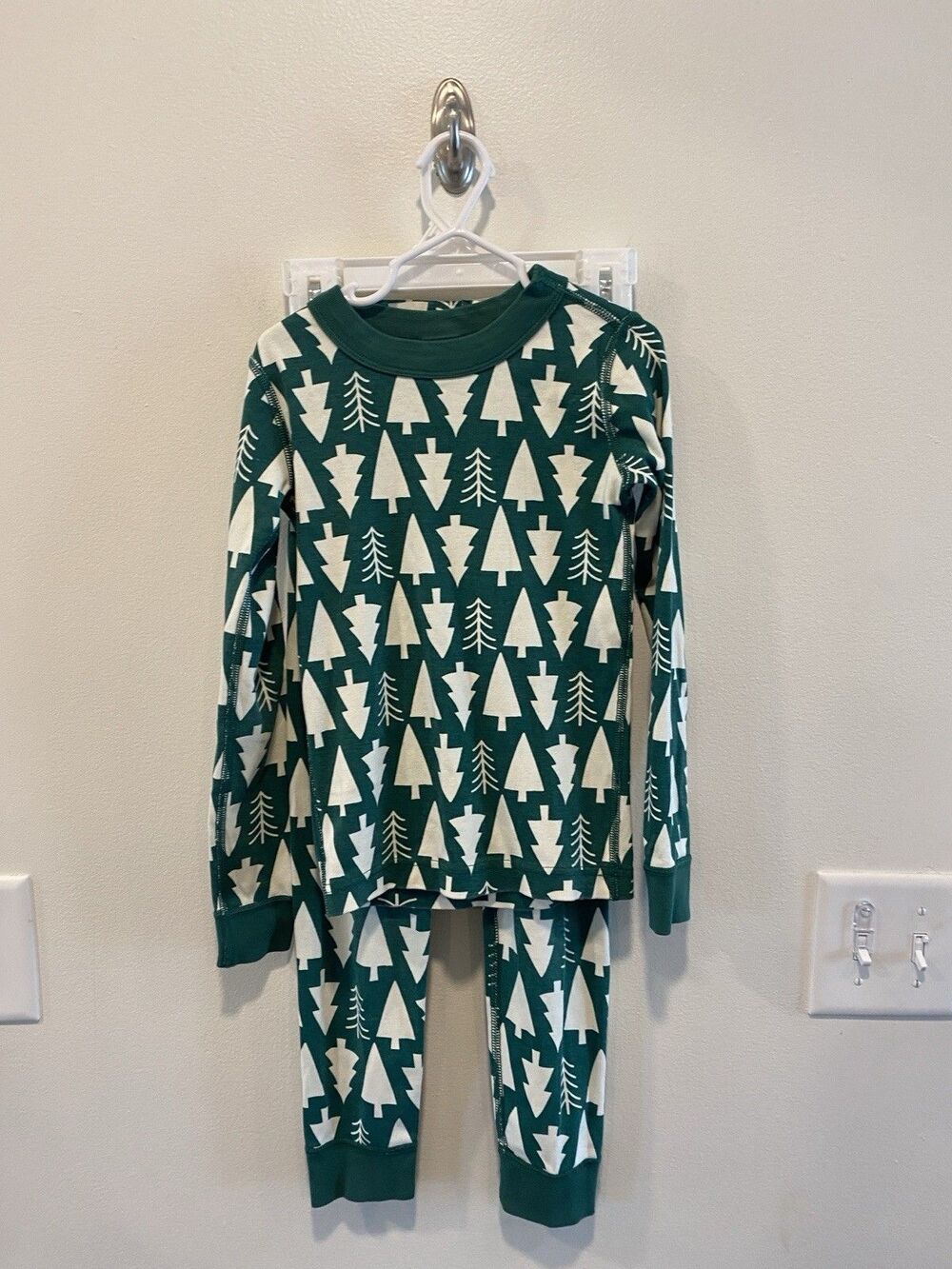 Hanna Andersson Kids Pajama Set 120 US 6-7 Green Trees Holiday Hannajams Organic